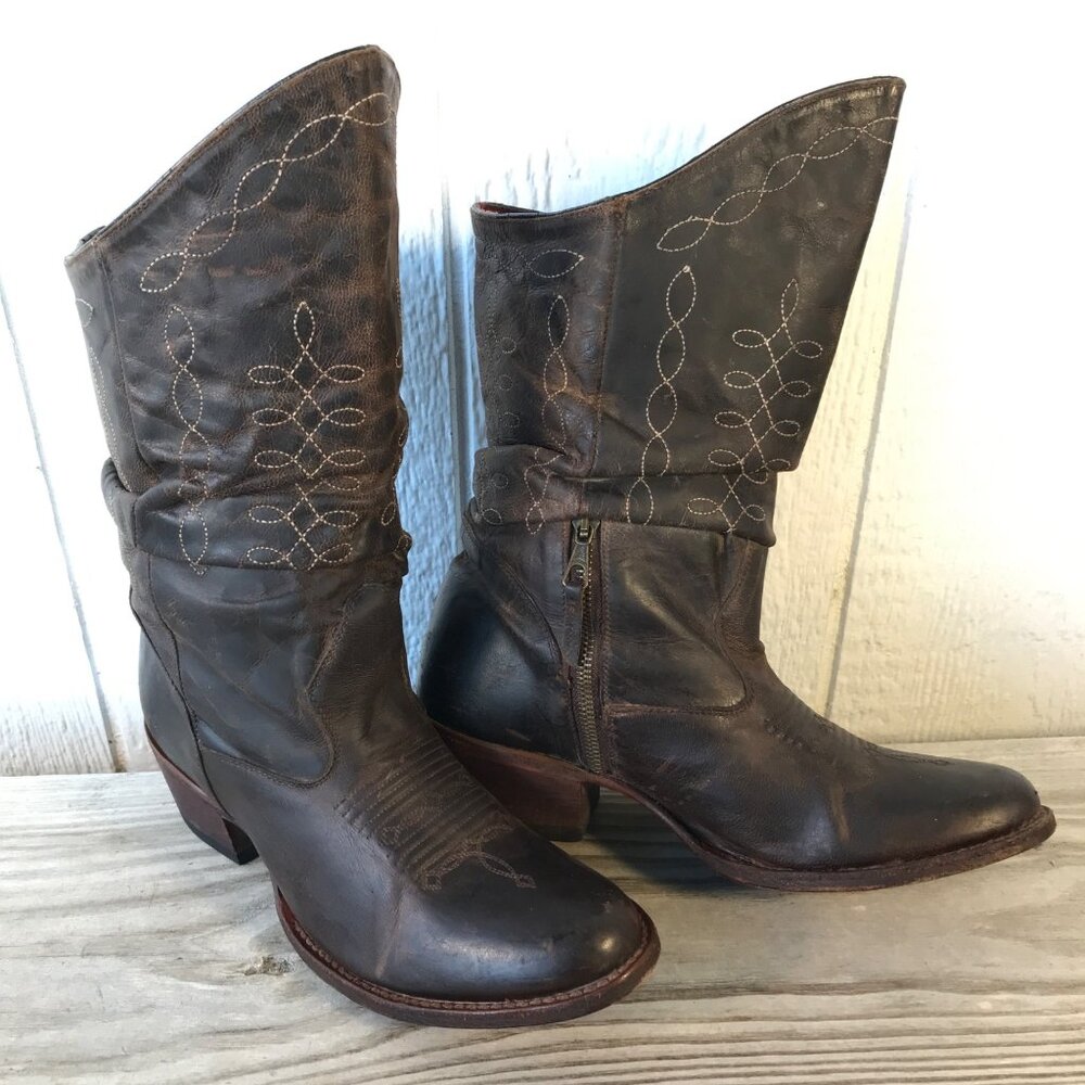 Macie Bean Jilted Slouch Brown Oiled Leather Western Boots 8 M M3013